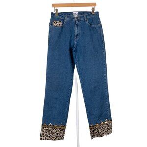 Gabby D VTG Jeans 8 Womens Leopard Print Accent Straight Blue Cotton Bead Sequin